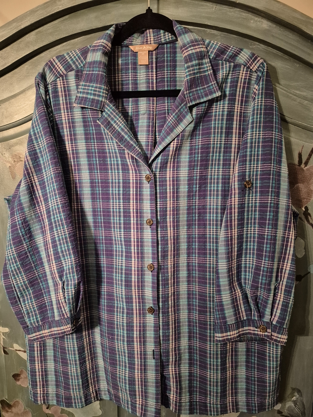 White Stag Teal & Purple Plaid Button-Up Shirt